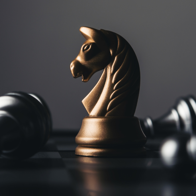 Gold knight on a chessboard